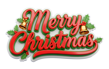 Selo Merry Christmas em Inglês Renderizado em 3D e Fonte Delicada para Natal