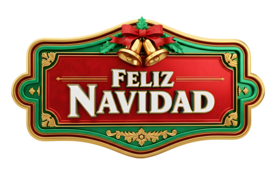 FEliz Navidad Selo Elegante Frase em Espanhol Renderizado em Base Design Metálico 3D Delicado