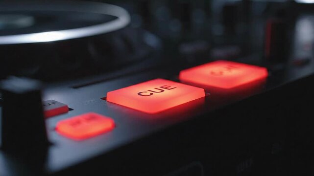 Close Up of Cue Button on DJ Controller in Nightclub Setting
