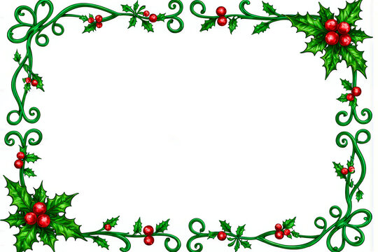 Decorative christmas holly border with red berries and green leaves - Powered by Adobe