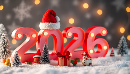 The number 2026 is decorated with Christmas toys