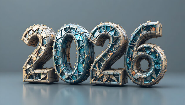 Background: metal number 2026 in the center - Powered by Adobe