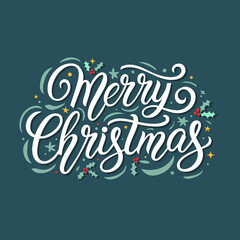 Merry Christmas Festive Hand-Lettered Calligraphy Design with Decorative Elements for Holiday Cheer