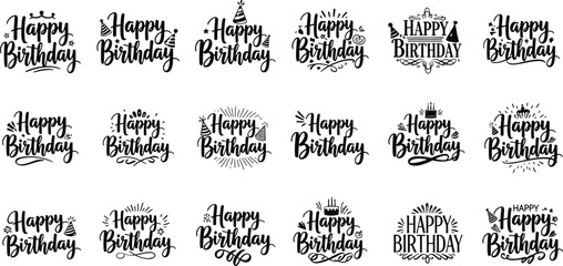 Collection of happy birthday calligraphy lettering, hand drawn vector typography set for greeting card, party invitation, and holiday celebration design. ©  Creative Crafter