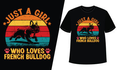 Just a girl who loves french bulldog retro distressed vintage sunset t-shirt graphic
