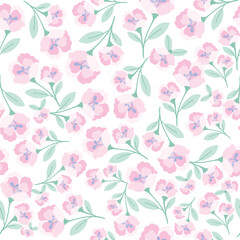 coquette seamless pastel flowers pattern. Delicate petals and vibrant blossoms create an artistic and vintage botanical illustration. Perfect for wallpaper, fabric, wrapping paper and more.