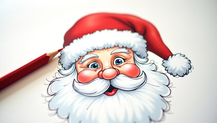 portrait of Santa Claus drawn in pencil on white paper