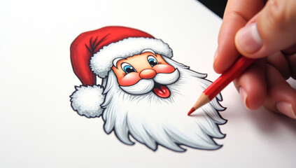portrait of Santa Claus drawn in pencil on white paper