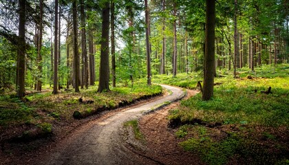Fototapeta premium Path Winding Through The Forest Cut Masuria Poland