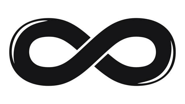 Black bold infinity symbol icon representing endlessness, limitlessness, and everlasting concepts, graphic illustration