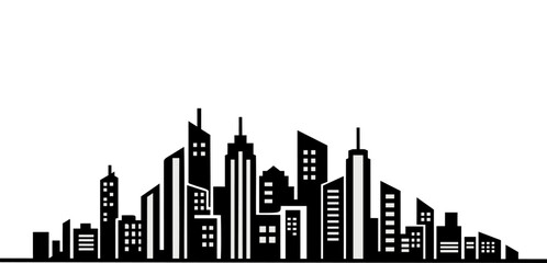Fototapeta premium Skyscrapers silhouette vector. White background with ample copy-space above.