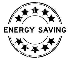 Grunge black energy saving word with star icon round rubber seal stamp on white background