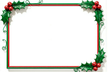 Festive christmas holly border with red berries and green leaves