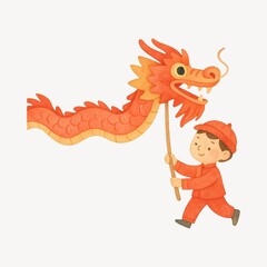 Naklejka premium Child celebrates traditional dragon.