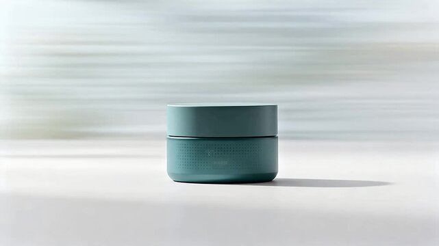 Green jar on white surface with blurred background