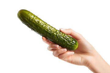 Hand Holding a Wet Pickle Against a Black Backdrop Displaying Freshness and Natural Charm
