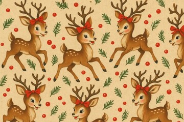 Naklejka premium Vintage festive reindeer pattern