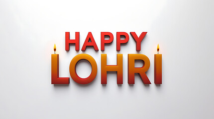 Happy Lohri text with candle illustrations on a white background celebration card, 32K Resolution