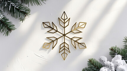 Golden Snowflake on Winter Canvas