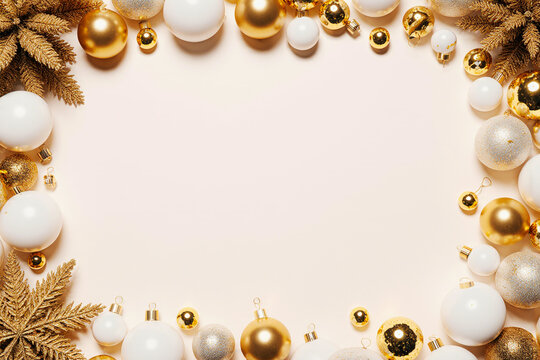 Festive christmas ornaments and pine sprigs bordering blank copy space - Powered by Adobe