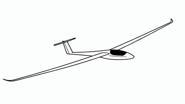 Black and white drawing of a glider aircraft in flight artistic representation aviation technology soaring adventure