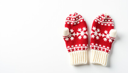 winter mittens with a Christmas pattern on a white background
