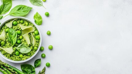 Vibrant Green Dish: A top-down perspective captures a fresh, flavorful, and healthy culinary creation, showcasing a vibrant composition of green ingredients arranged artfully in a bowl.