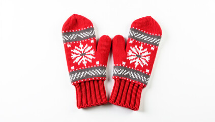 winter mittens with a Christmas pattern on a white background