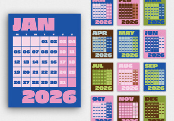 Bright and Bold 2026 Calendar Layout