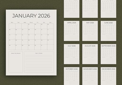 Minimal 2026 Calendar Layout
