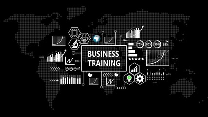 A successful Business Training Concept. Business, technology ,Internet and network concept, Abstract technology symbols on World Map Background.