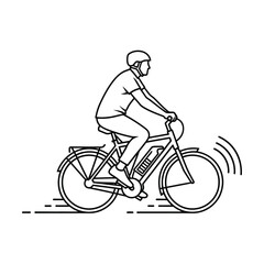 Electric Bicycle Line Art Vector: Cyclist Riding Bike Outline Illustration, Urban Transportation, Eco Friendly Vehicle
