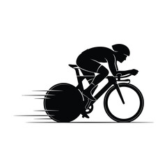 Time Trial Biker Silhouette Vector Fast Cycling Speed Racer Triathlon Road Bike Aerodynamic Position Sport Activity Competition Athlete Performance Ride