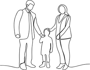 Continuous line drawing of a family together
