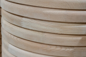 stack of wooden barrels