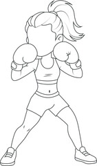Female Boxer in Fighting Stance Line Art