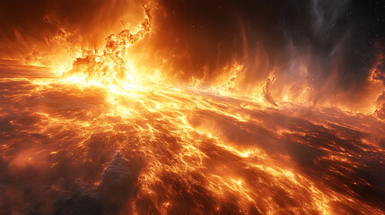 Abstract scientific interpretation of solar flare mechanism with heat map overlay 