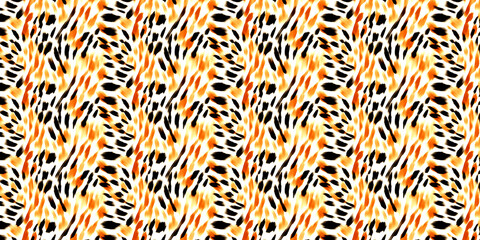 Abstract animal print seamless pattern with orange and black spots