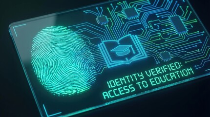 Online education technology concept. Digital fingerprint technology for secure access to educational resources.