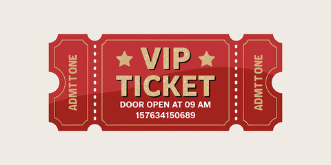 Red vip event ticket, exclusive access pass illustration