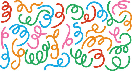 Color Wave Line Shapes Abstract Pattern. Wavy Organic Spiral Ribbons. Doodle Swirl Color Lines Set.