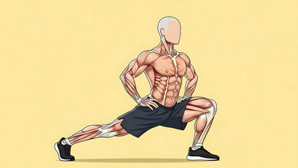 Faceless Male Athlete Wide Side Lunge Exercise Vector – Strong Leg Stretch & Masculine Fitness Form