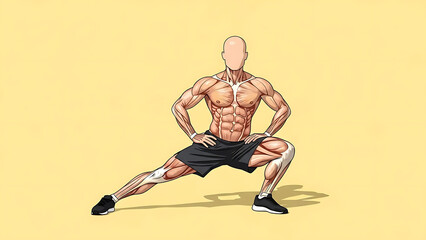 Male Athlete Side Lunge Exercise Illustration on Yellow Background