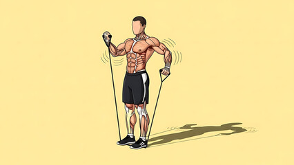 Resistance Band Row Male Arm Workout Illustration