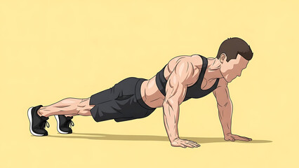 Faceless Male Athlete Plank to Push-Up Transition – Strong Arm Activation and Core Stability Illustration