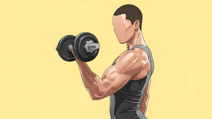 Bicep Curl Arm Strength Exercise Art with Yellow Background