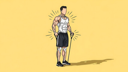 Resistance Band Row Male Arm Workout Illustration