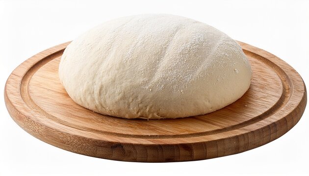 Round Raw Bread Dough On Wooden Plate Isolated On Transparent Background
