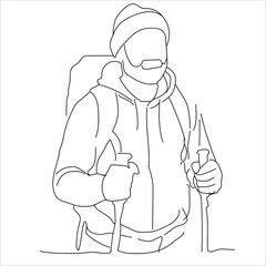 mountain climber with stick, line art