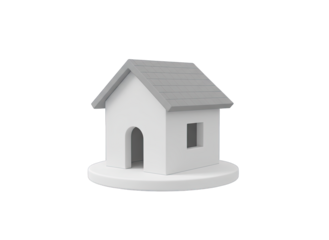 A Simple White Three Dimensional House Icon with Gray Roof and White Base Isolated on a Transparent Background Ideal for Architectural or Real Estate Concepts